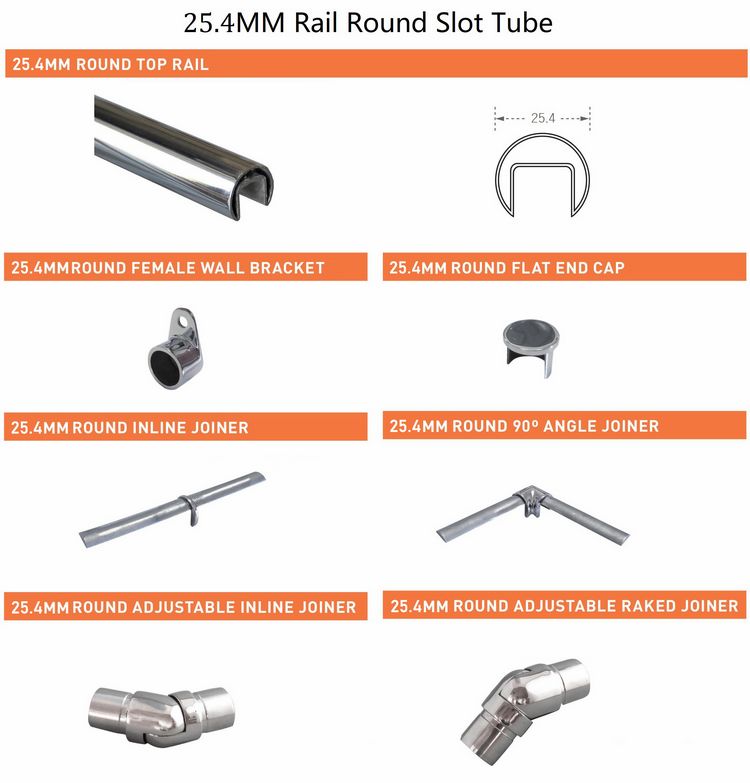 25.4mmx14x14 Stainless Steel Mini Slot Rail 316L Round Tube with Mirror or Satin - Stainless Steel Slotted Tube - 5
